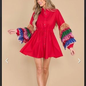 Queen of Sparkles, Red Cotton Tulle Sleeve Dress, Medium, Never Worn
